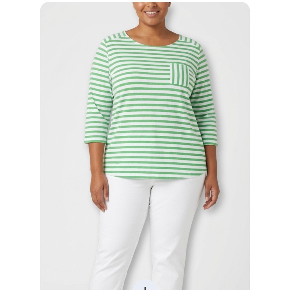 Talbots Plus Woman's Striped Summer Cotton Short Sleeves Tee Shirt Size 2X